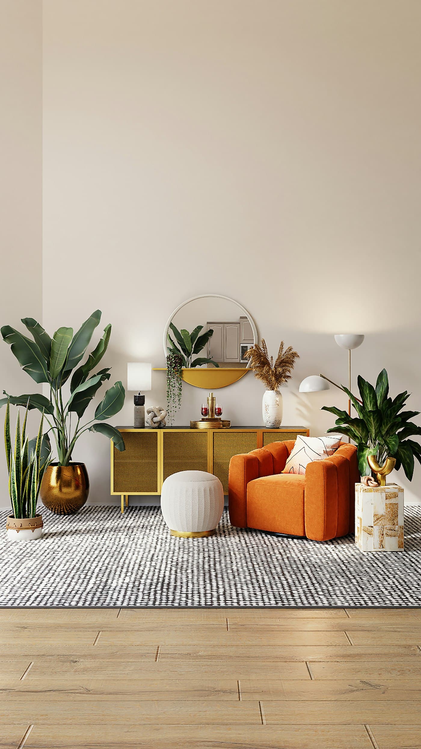 Minimal warm-toned bedroom with plenty of breathing space