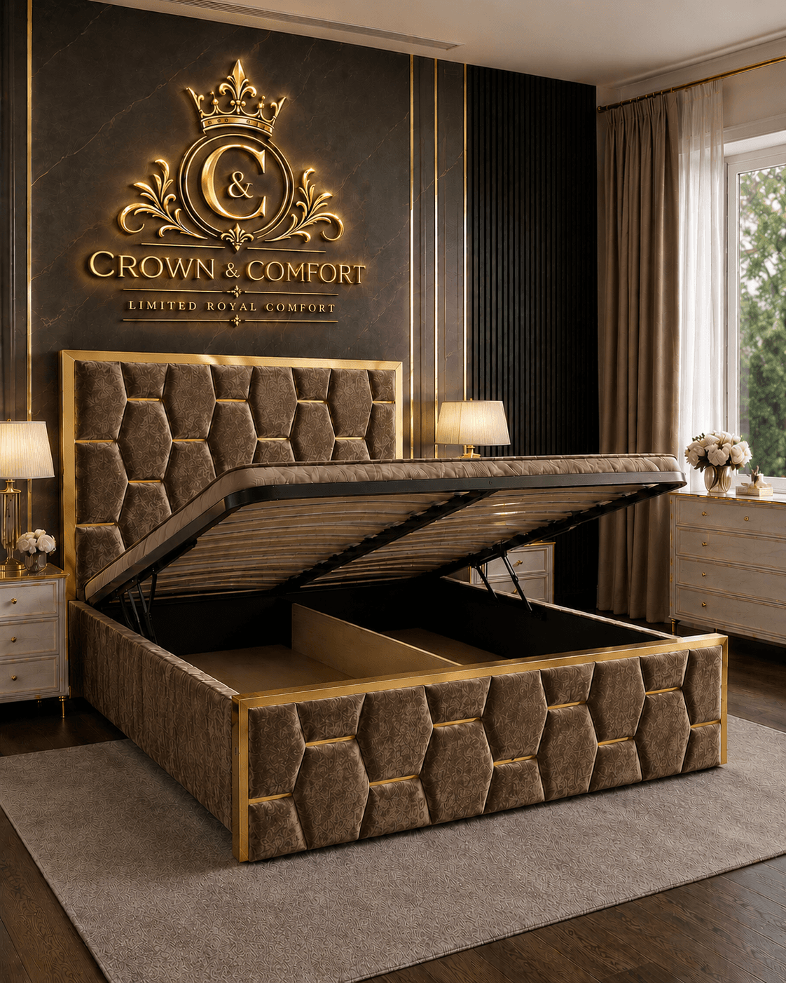 Shehbaz Geometric Ottoman Storage Bed