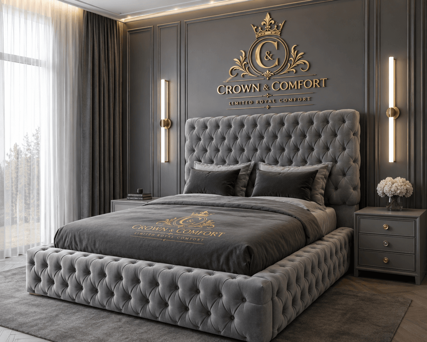 The Akmal Velvet Chesterfield Bed
