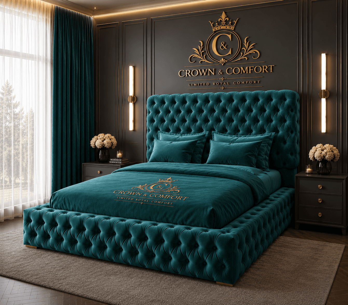 The Akmal Velvet Chesterfield Bed
