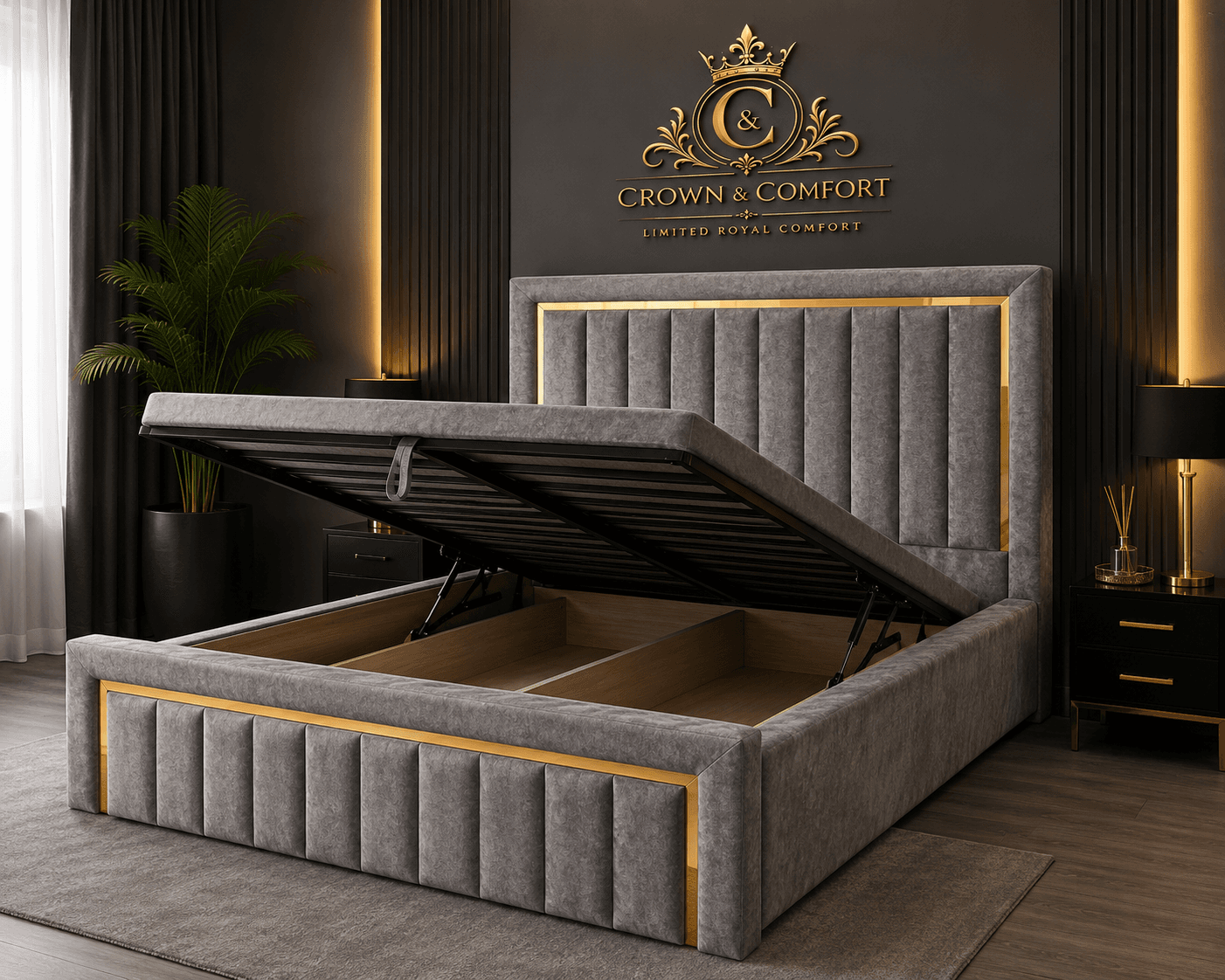 The Shehbaz Regal Gold Panel Ottoman Bed