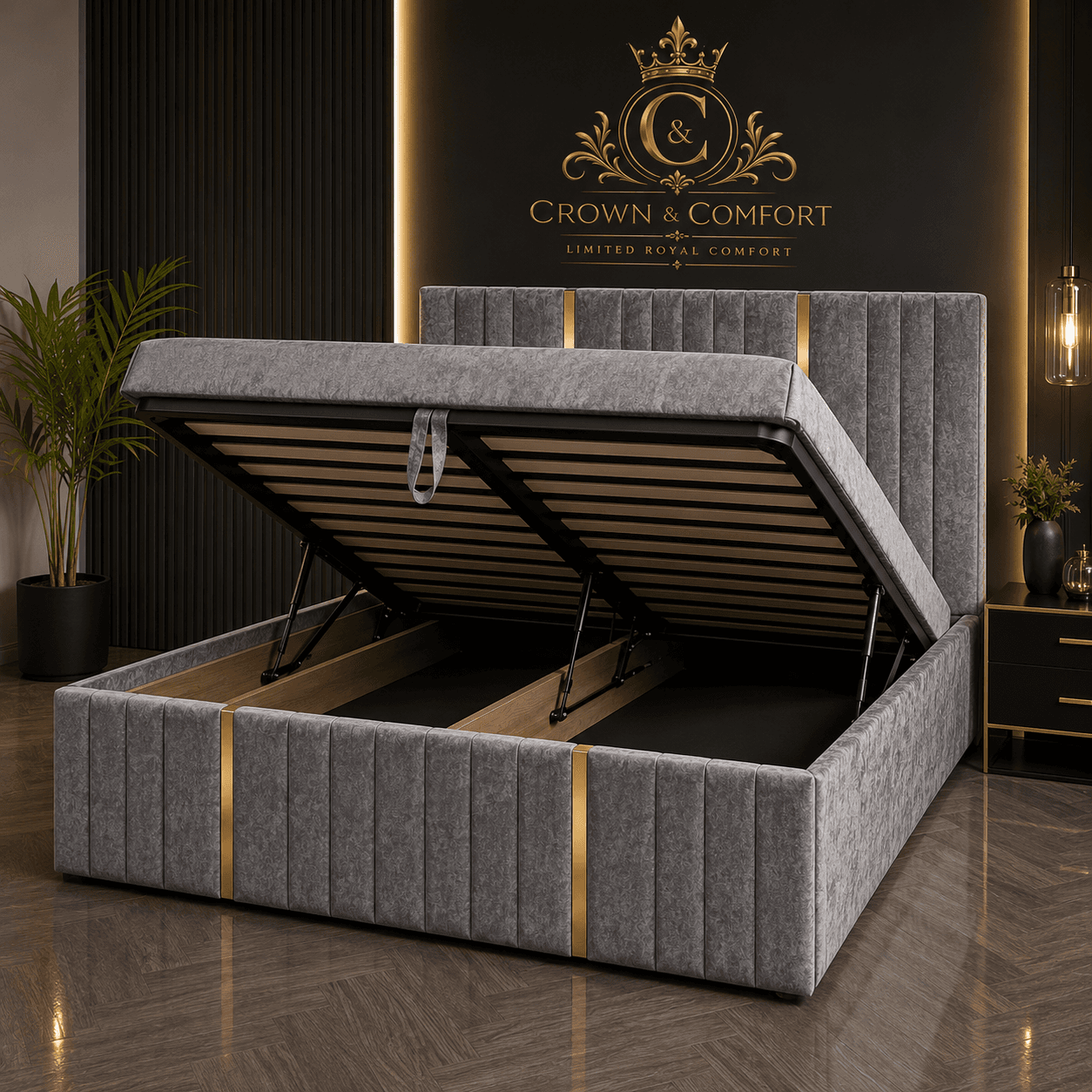 The Shehbaz Royale Gold Accent Ottoman Bed