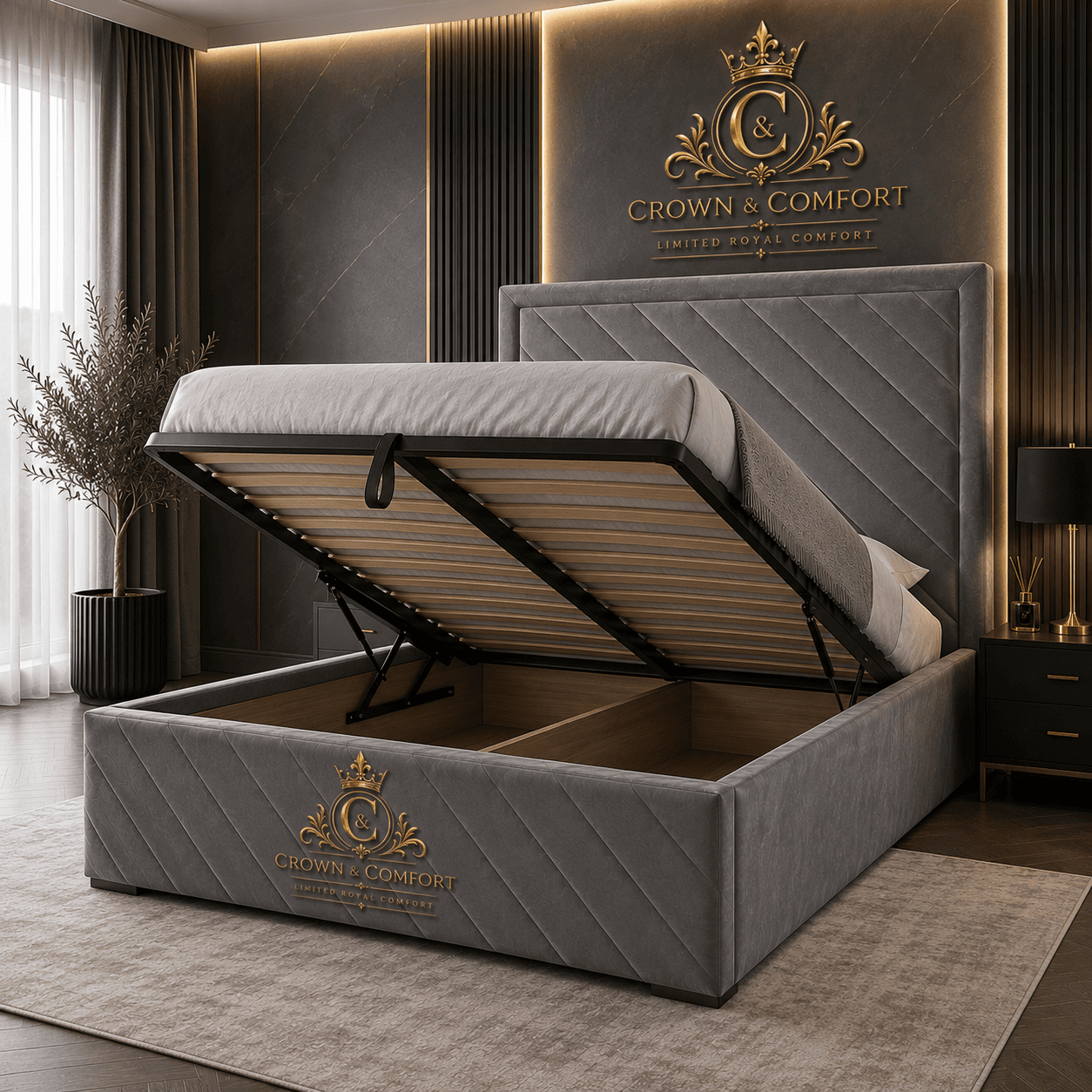 The Shehbaz Royale Chevron Ottoman Storage Bed