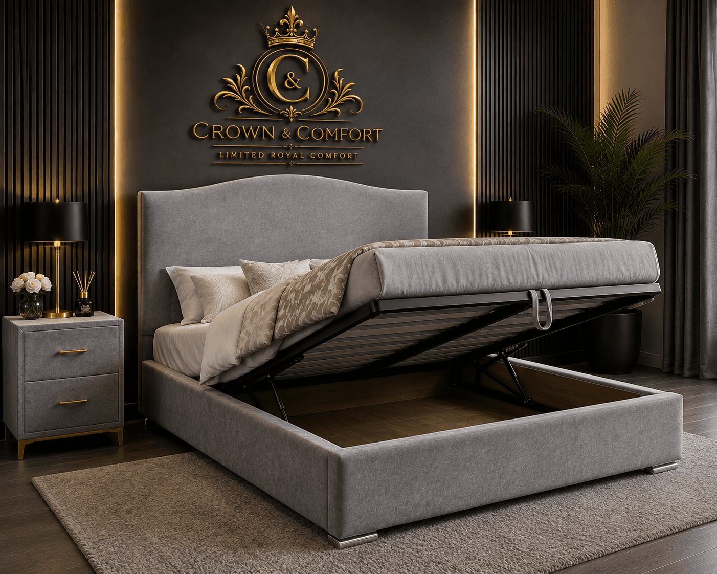 The Crownova Royale Chevron Ottoman Storage Bed