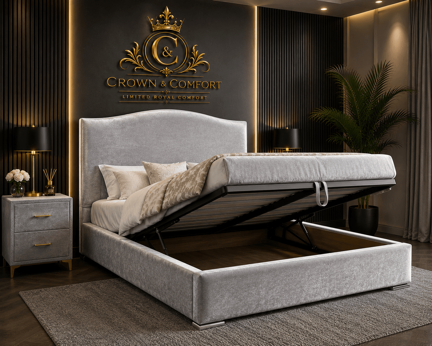 The Crownova Royale Chevron Ottoman Storage Bed