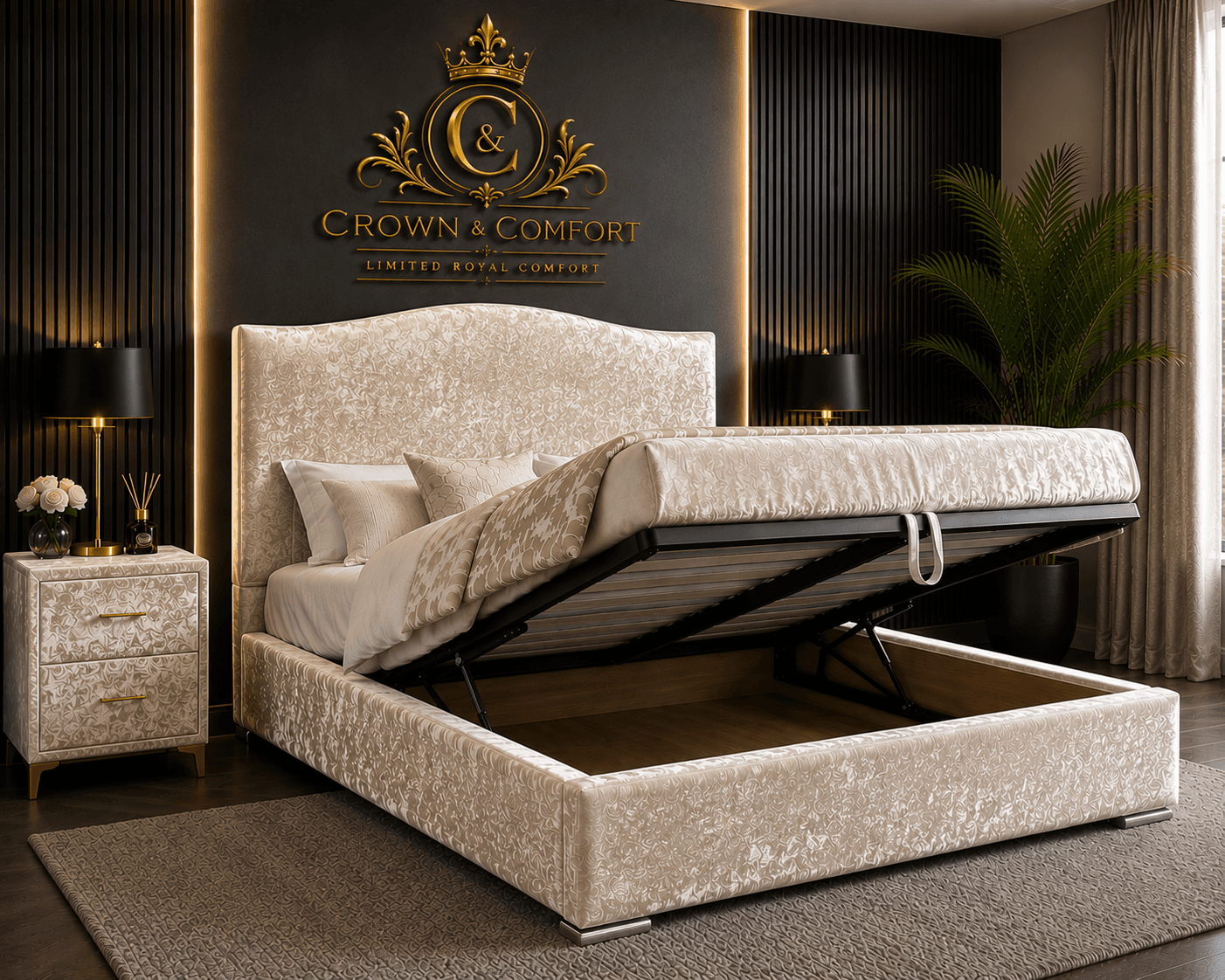The Crownova Royale Chevron Ottoman Storage Bed