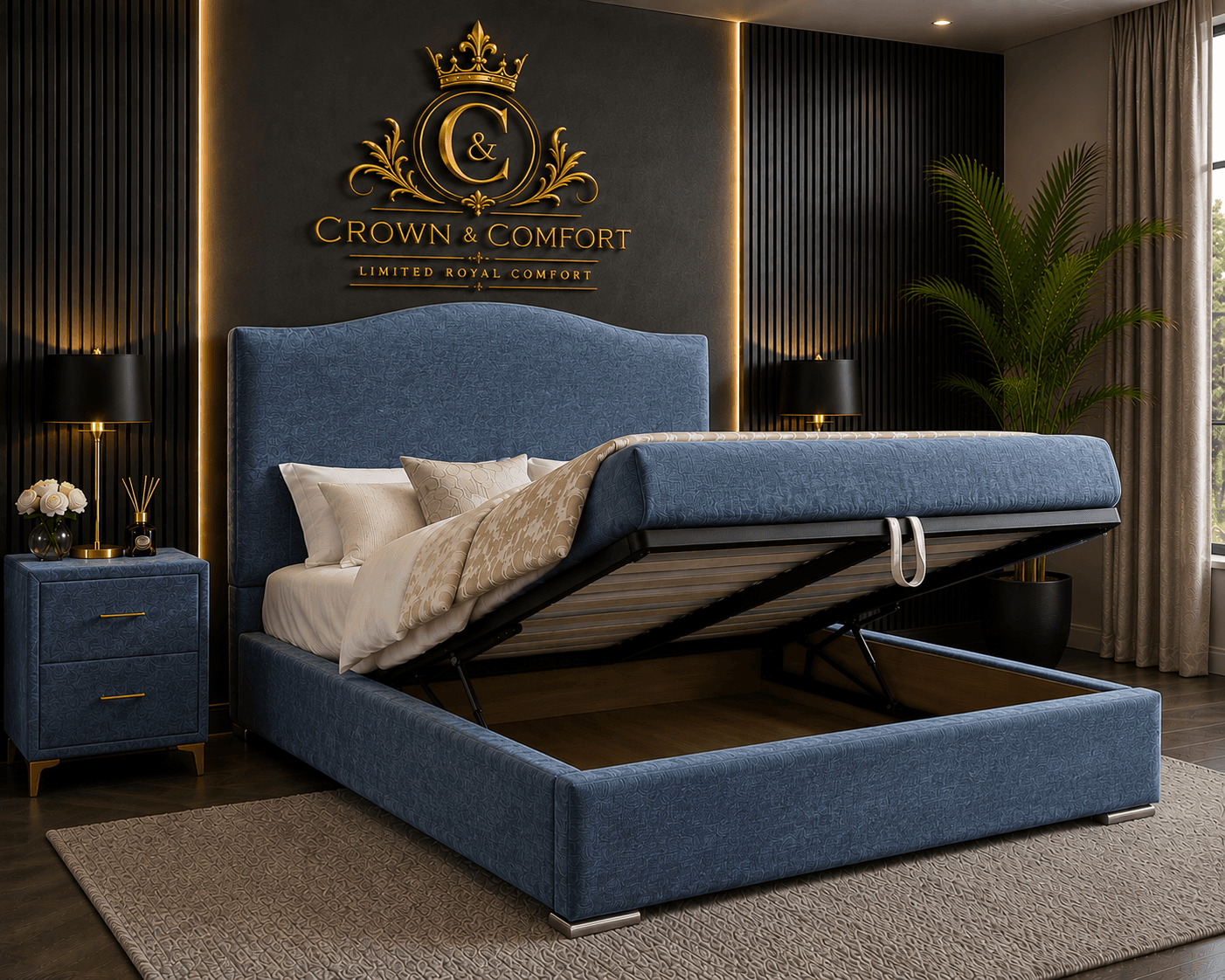 The Crownova Royale Chevron Ottoman Storage Bed
