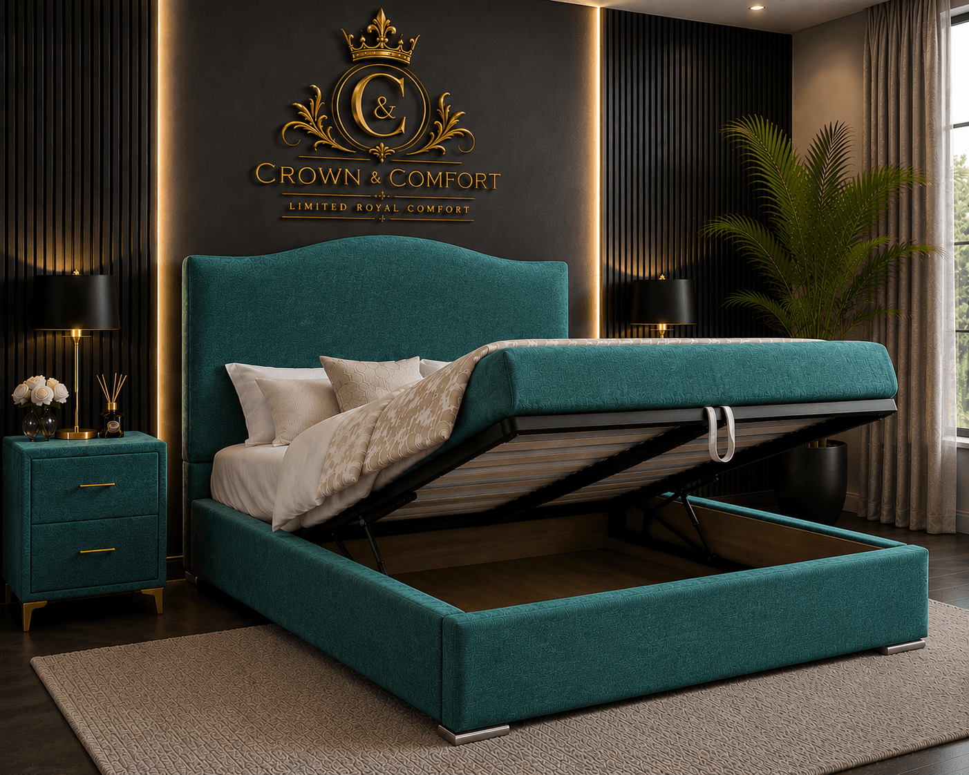 The Crownova Royale Chevron Ottoman Storage Bed