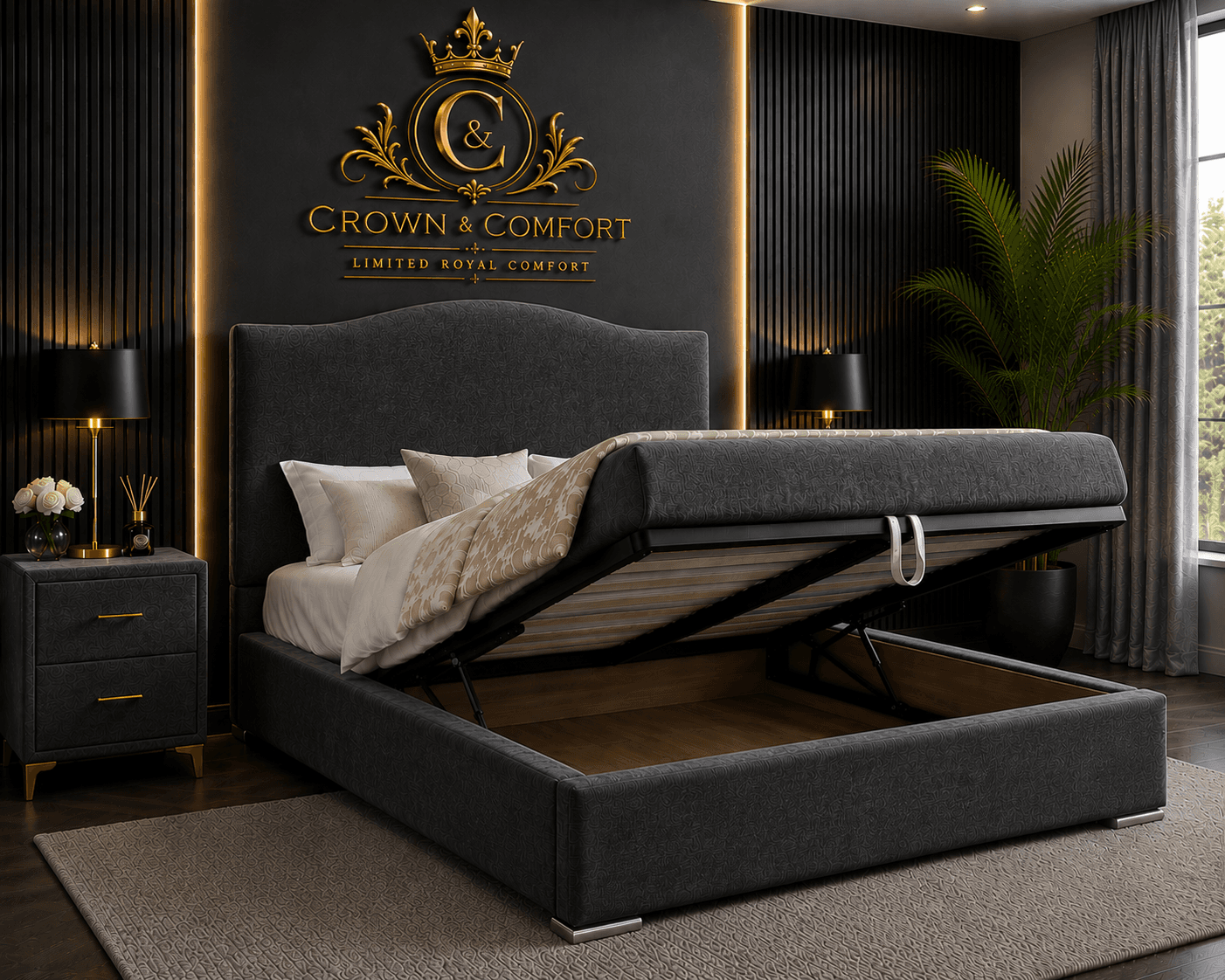 The Crownova Royale Chevron Ottoman Storage Bed