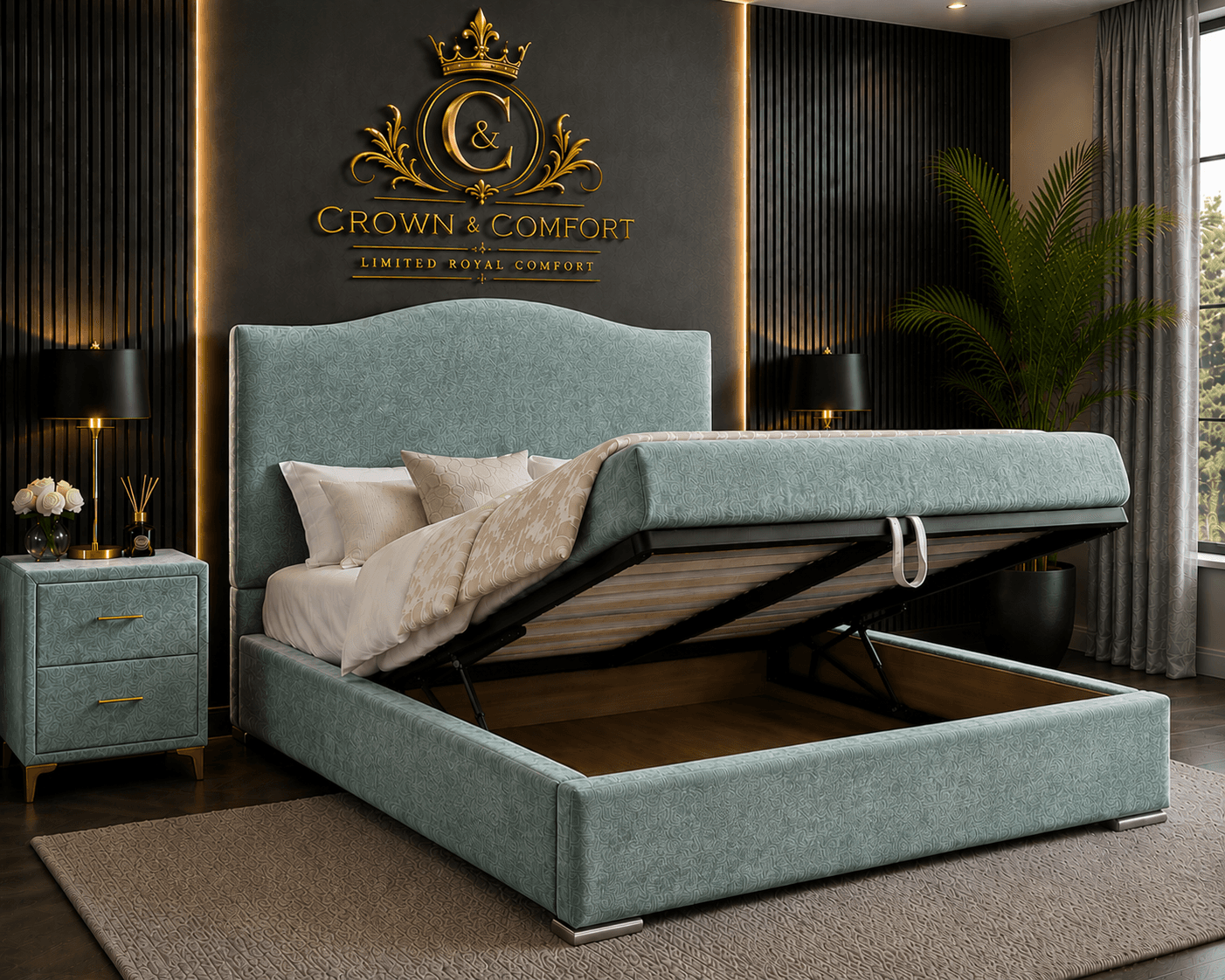 The Crownova Royale Chevron Ottoman Storage Bed
