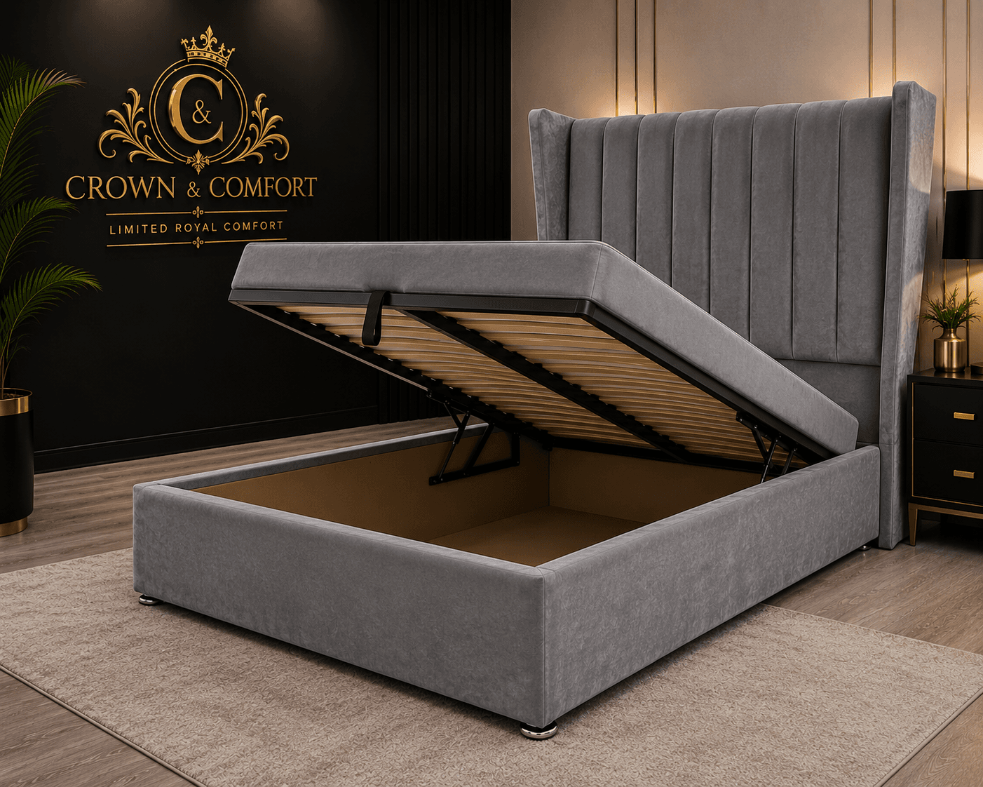 The Crownova Signature Crushed Velvet Wingback Bed