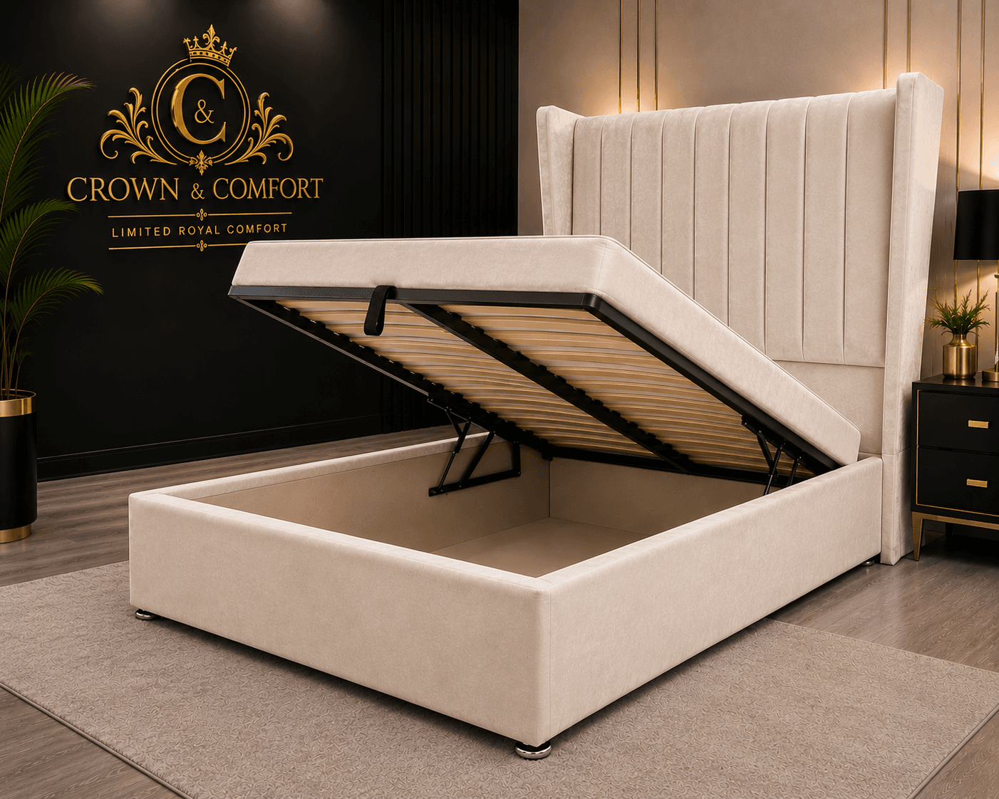 The Crownova Signature Crushed Velvet Wingback Bed