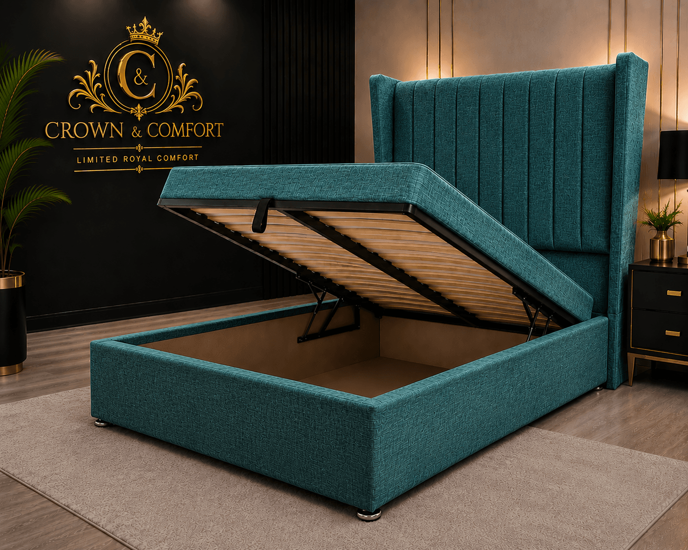 The Crownova Signature Crushed Velvet Wingback Bed