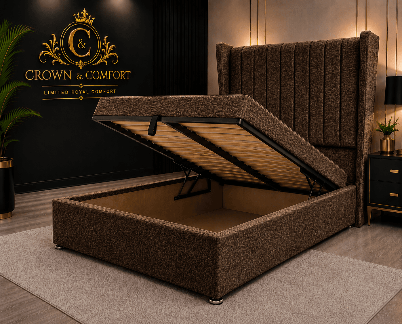 The Crownova Signature Crushed Velvet Wingback Bed