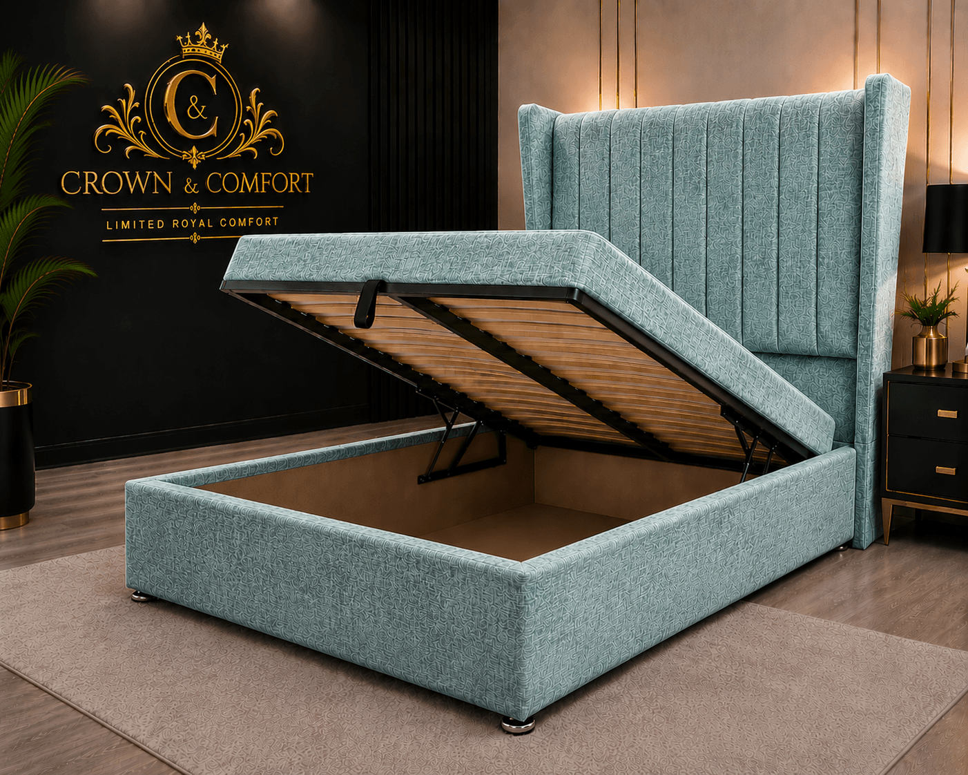The Crownova Signature Crushed Velvet Wingback Bed