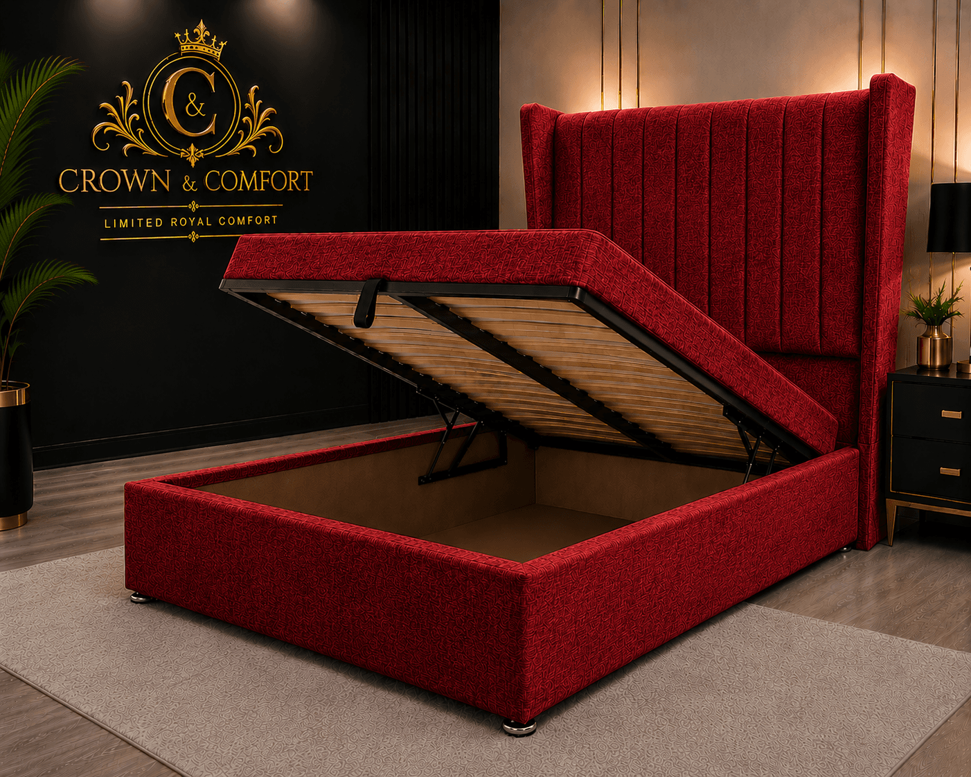 The Crownova Signature Crushed Velvet Wingback Bed