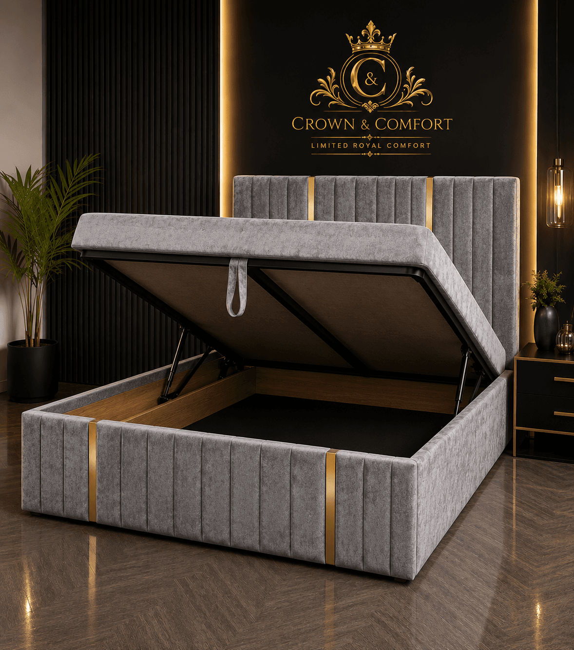 The Crownova Royale Gold Accent Ottoman Bed
