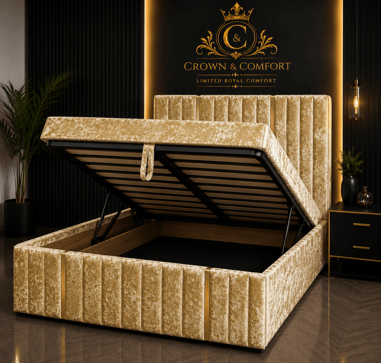 The Crownova Royale Gold Accent Ottoman Bed