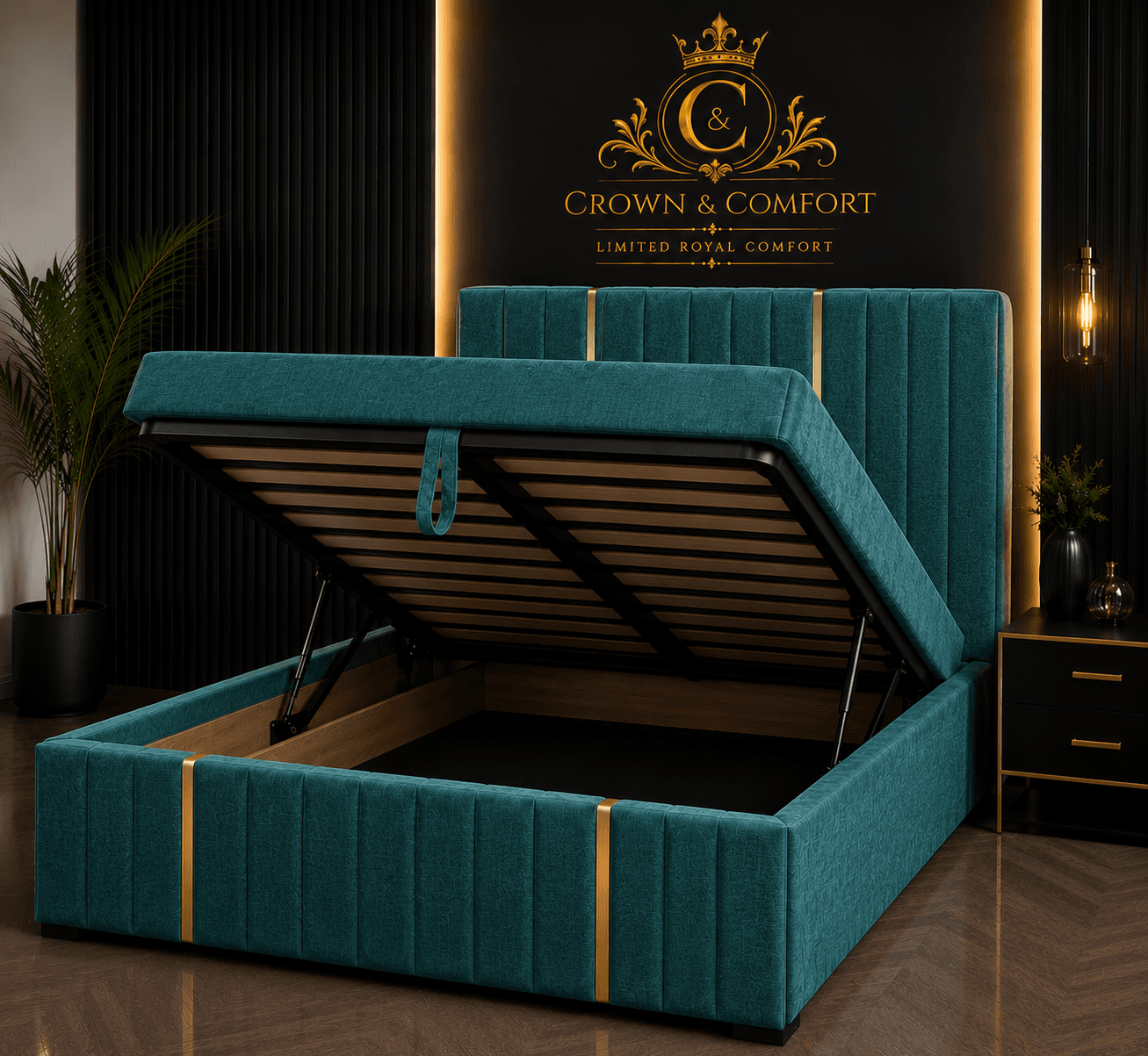 The Crownova Royale Gold Accent Ottoman Bed