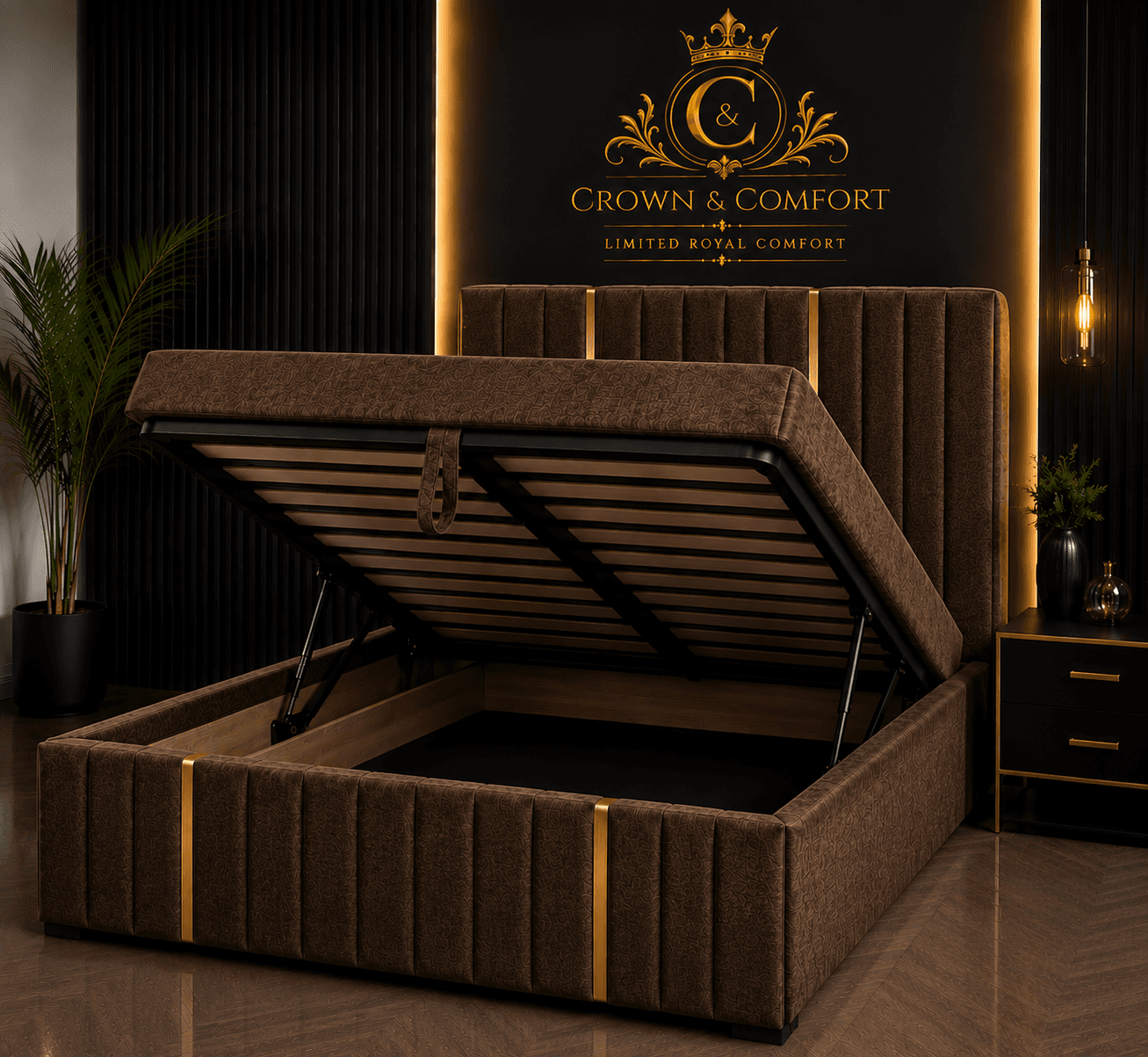 The Crownova Royale Gold Accent Ottoman Bed