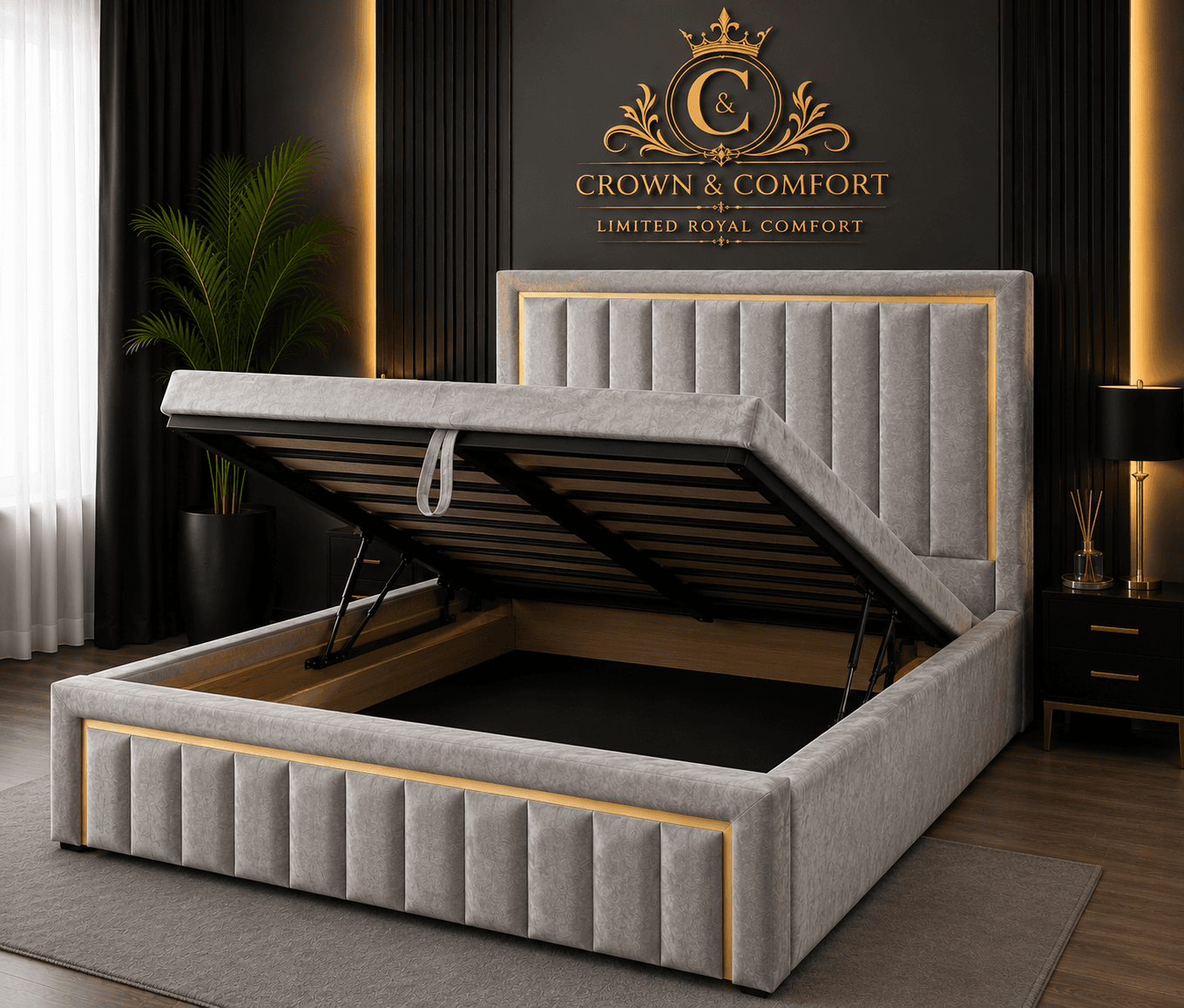 The Crownova Regal Gold Panel Ottoman Bed