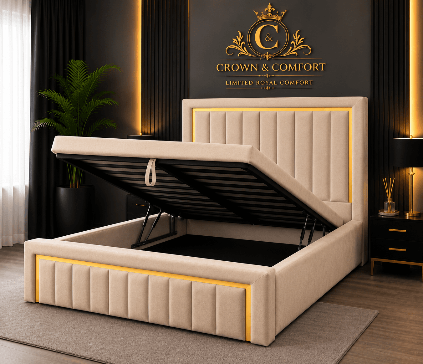 The Crownova Regal Gold Panel Ottoman Bed