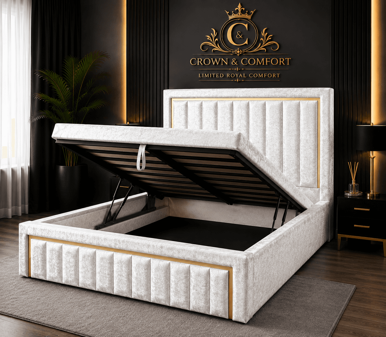 The Crownova Regal Gold Panel Ottoman Bed