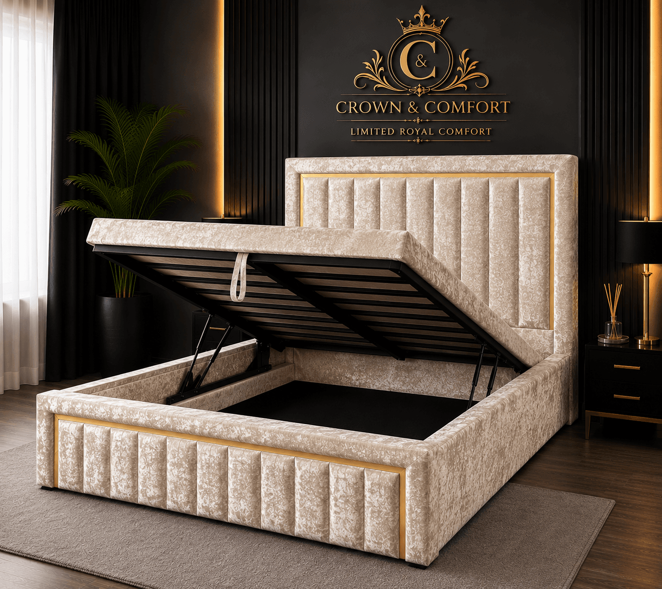 The Crownova Regal Gold Panel Ottoman Bed