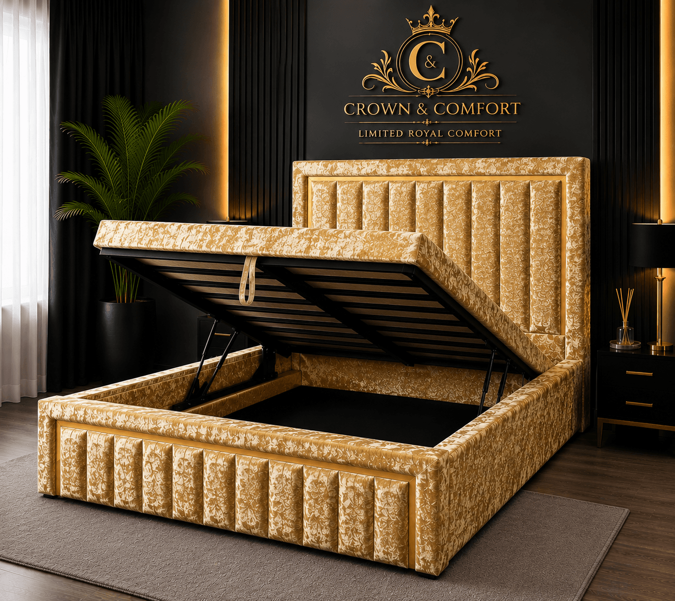 The Crownova Regal Gold Panel Ottoman Bed