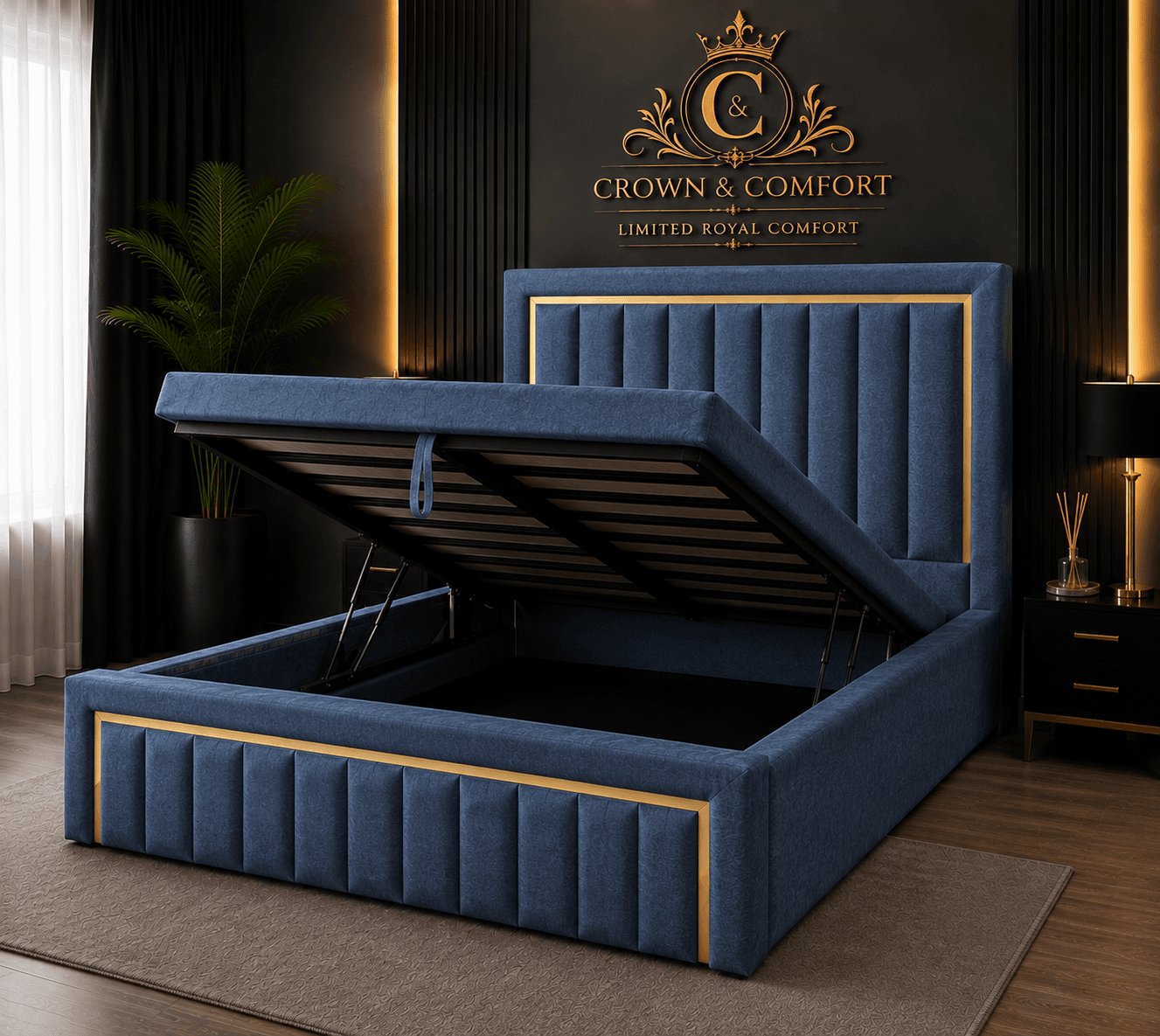 The Crownova Regal Gold Panel Ottoman Bed