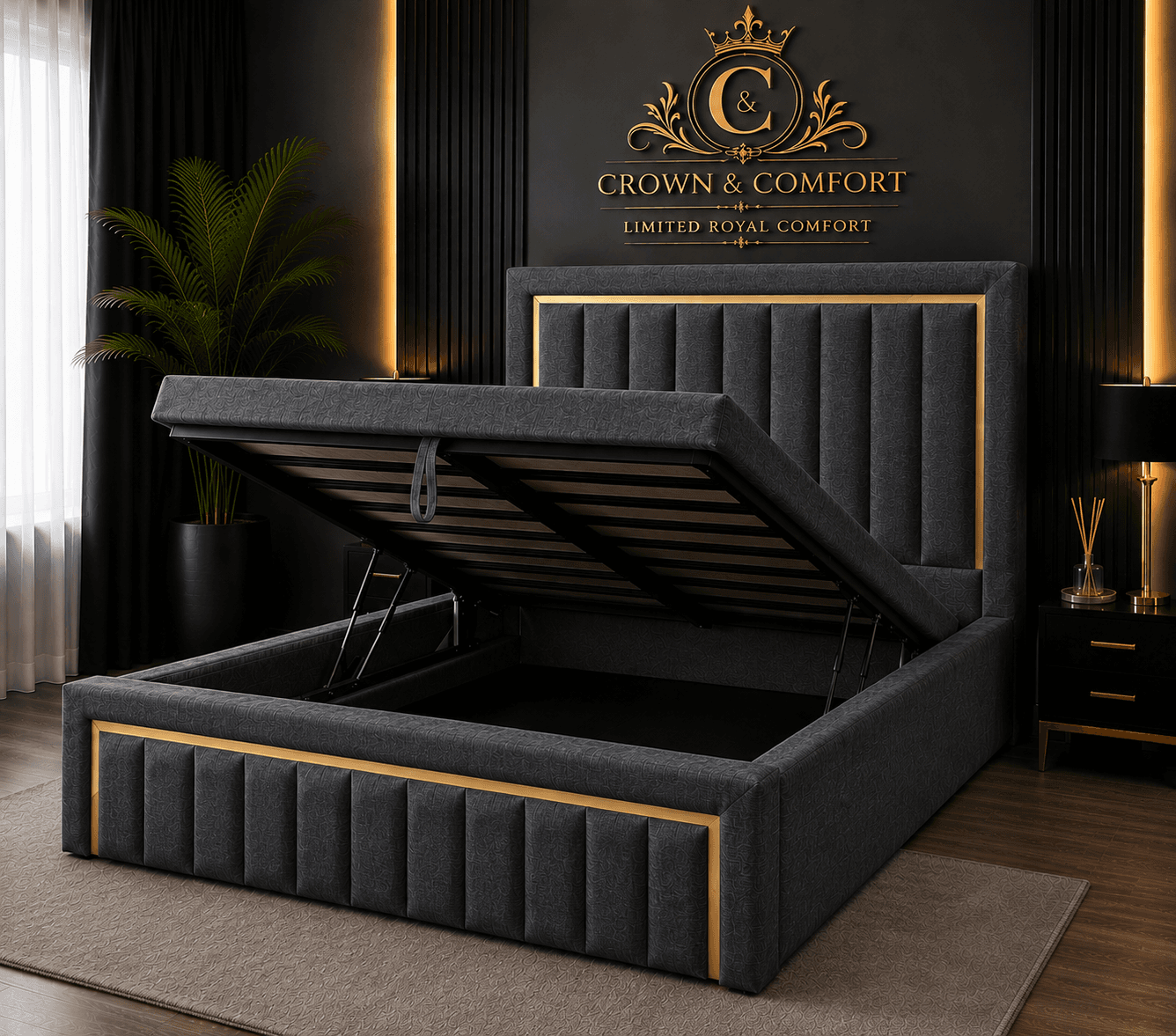 The Crownova Regal Gold Panel Ottoman Bed