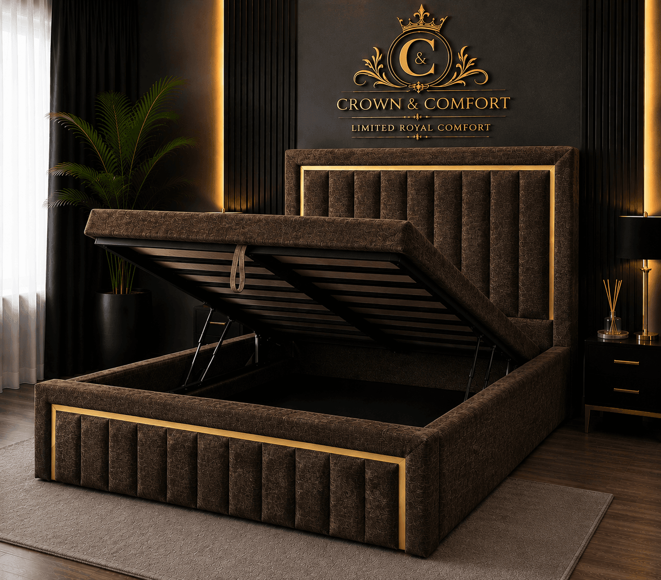 The Crownova Regal Gold Panel Ottoman Bed