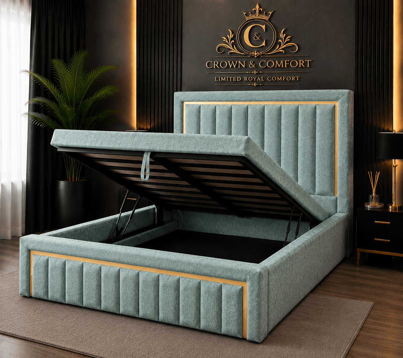 The Crownova Regal Gold Panel Ottoman Bed