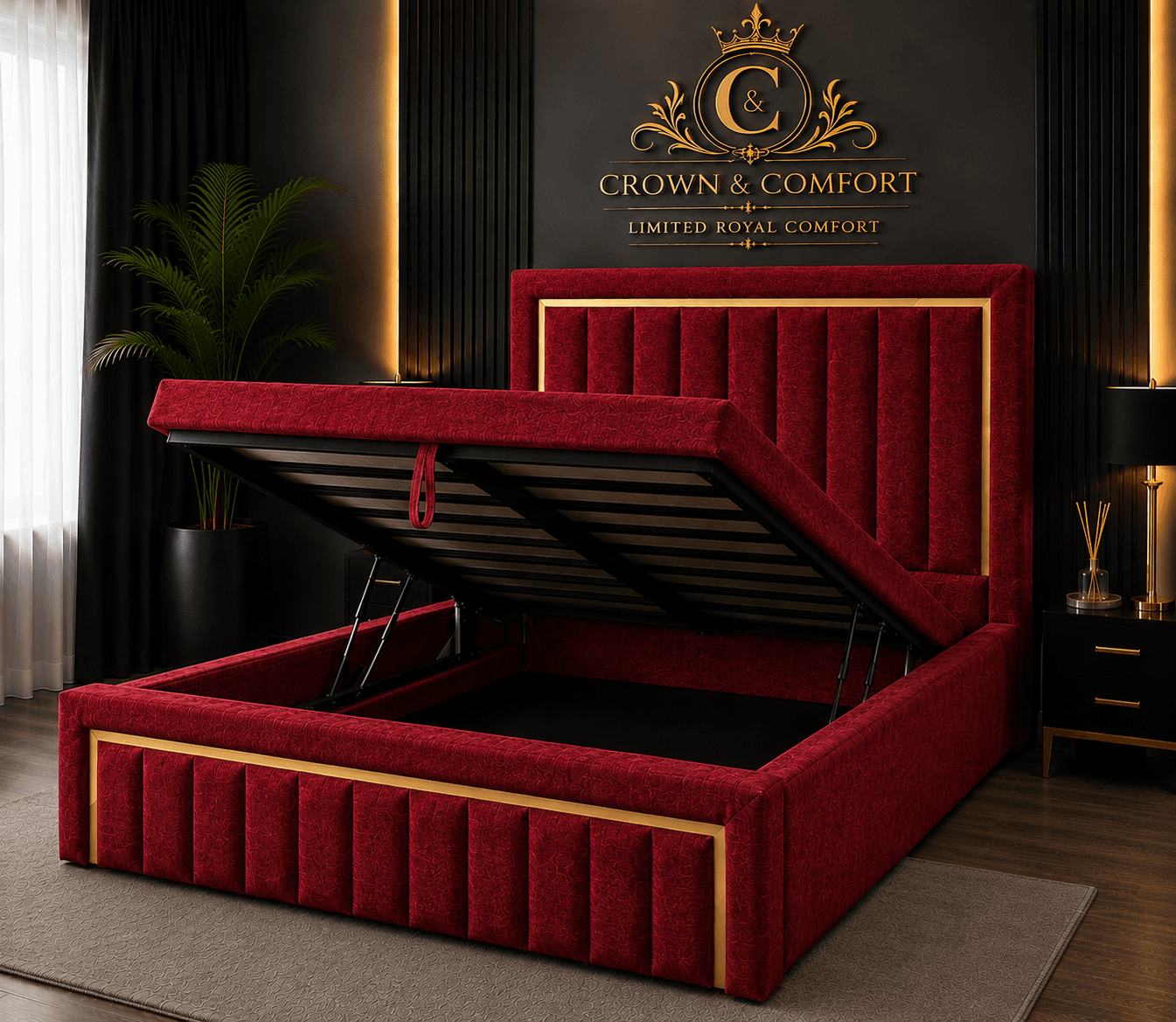 The Crownova Regal Gold Panel Ottoman Bed