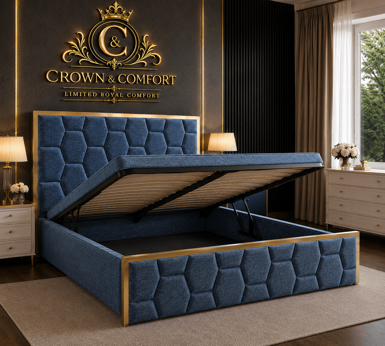 The Crownova Geometric Ottoman Storage Bed