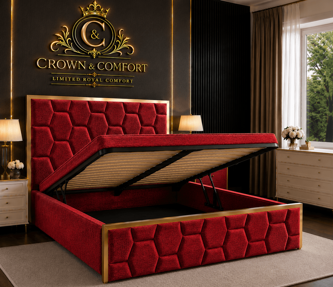 The Crownova Geometric Ottoman Storage Bed