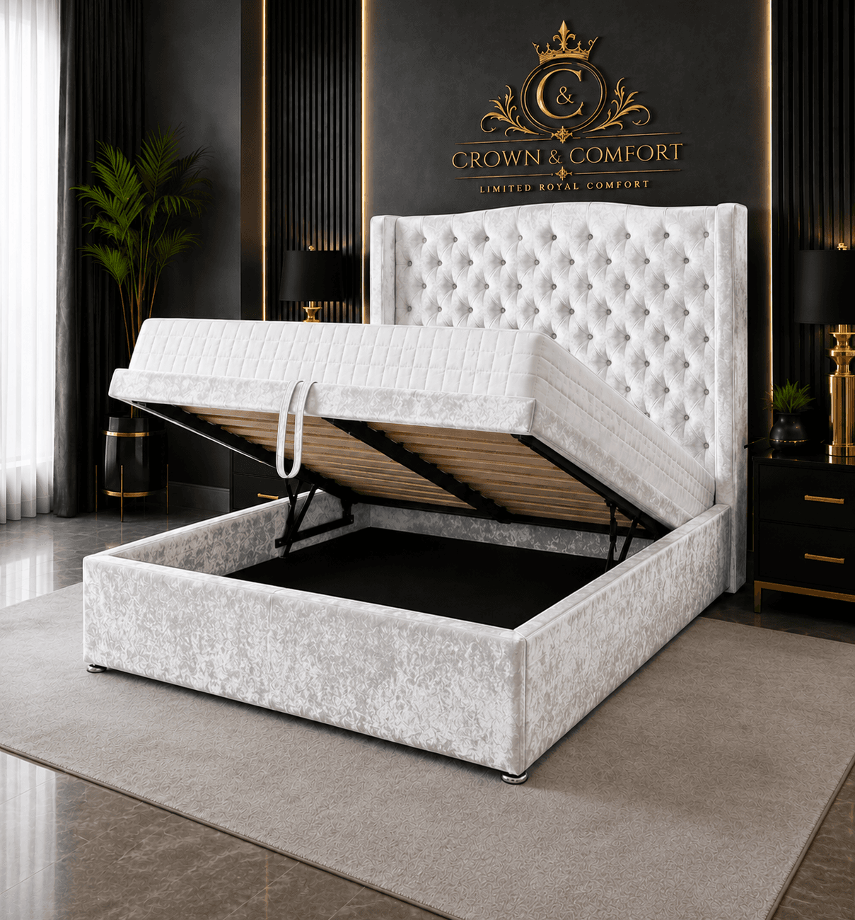 The Crownova Opulence Winged Ottoman Bed