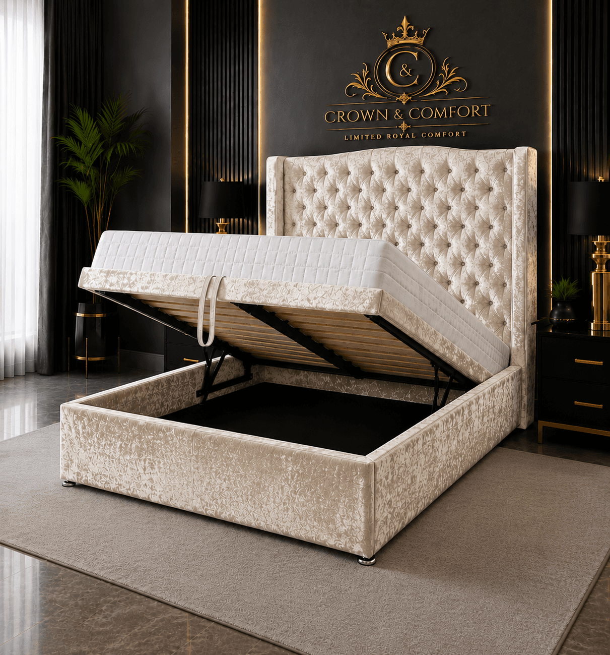 The Crownova Opulence Winged Ottoman Bed