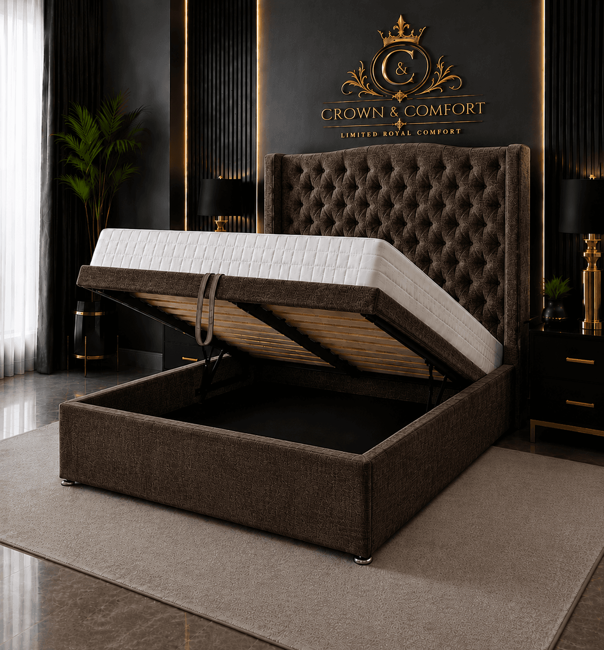 The Crownova Opulence Winged Ottoman Bed
